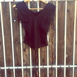 Black lacy tank top with fringe